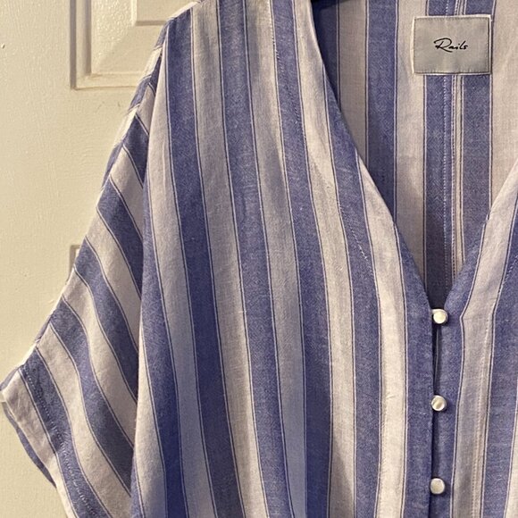 Rails Thea Sz L Blouse Button Up Tie Front Blue/White Striped Elbow Sleeve - Picture 3 of 10